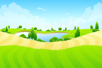 Green landscape with lake
