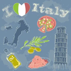 Zelfklevend Fotobehang Doodle Italië reizen grunge kaart