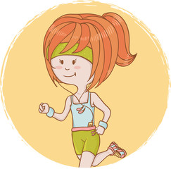 Cute catroon sporty girl on a run
