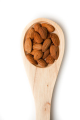 Wooden spoon with almonds