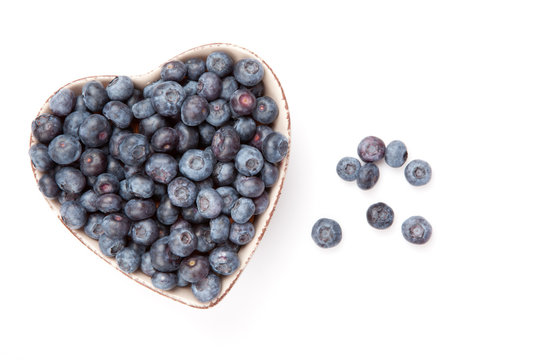 Fresh Blueberries In  A Heart Shaped Bowl