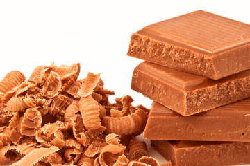 Pile of chocolate pieces and chocolate shavings