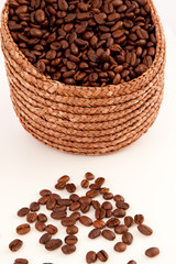 Close up of a basket filled with coffee seeds