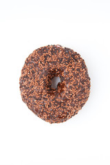 Close up of a chocolate doughnut