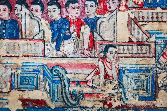 The Ancient Painting Of Buddhist Temple Mural At Wat Phra Sing,