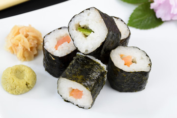 Japanese sushi rolls - Kappamaki (cucumber) & Sakemaki (salmon)