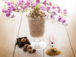 ice cream with chocolate and hazelnut