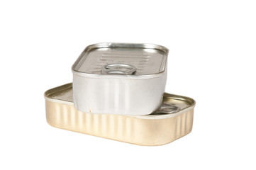 Preserved cans over a white background