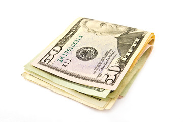 Closeup dollars isolated on white