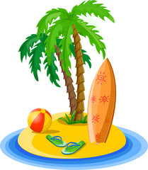 Путешествия фоне пальм, мяч, триггеров и чемодан