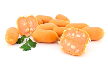 Smoked Sausages isolated on a white background