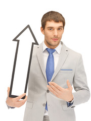 businessman with direction arrow sign