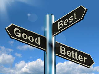 Good Better Best Signpost Representing Ratings And Improvements - obrazy, fototapety, plakaty