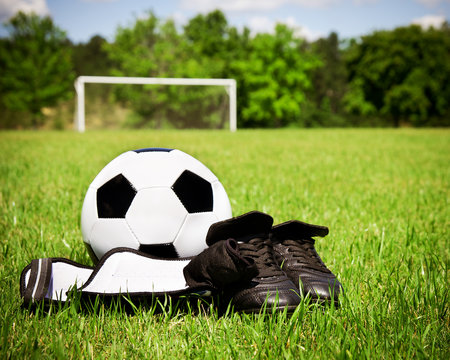 Child soccer or football gear on field