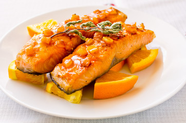 Salmon with orange sauce