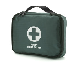 green first aid kit isolated on white with clipping path