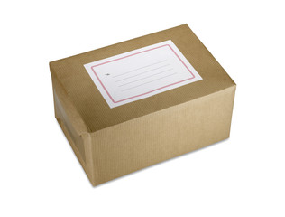 brown paper parcel with blank label clipping path