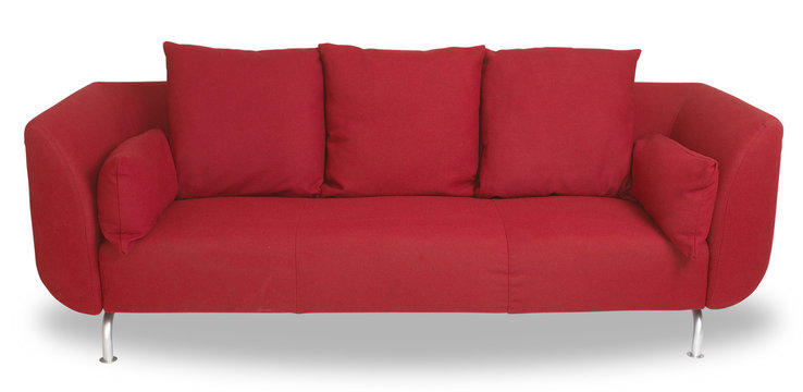 Comfy Red Couch Sofa Isolated On White With Clipping Path