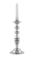 silver candlestick with candle isolated on white background