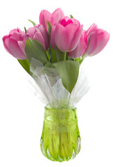 Pink tulips in vase isolated