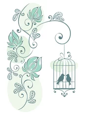 Photo sur Plexiglas Oiseaux en cages Fond floral - oiseaux d& 39 amour
