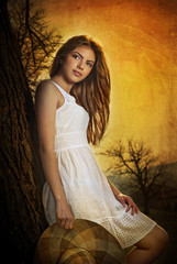 fairy princess in white dress in the garden