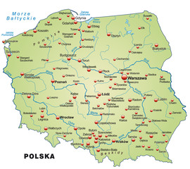 Inselkarte von Polen mit Hauptstädten - obrazy, fototapety, plakaty