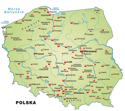 Fototapeta Inselkarte von Polen mit Hauptstädten
