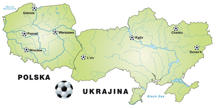 Fototapeta Fussballkarte Polen und Ukraine als Infografik