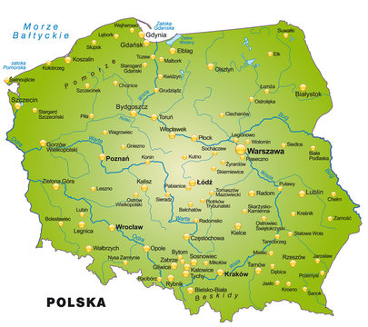 Fototapeta Übersichtskarte von Polen mit Hauptstädten