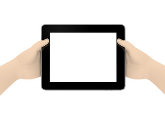 Tablet PC wird von zwei Händen gehalten