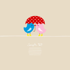Cute Bird Kissing With Umbrella & Rubber Boots
