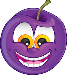 Cute cartoon plum fruit character with wide smile