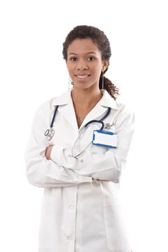 Portrait of ethnic female doctor smiling