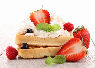 waffle and strawberries