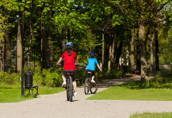 Naklejka premium Girls riding bikes