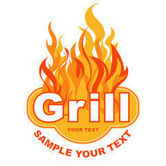 Grill sticker on fiery background