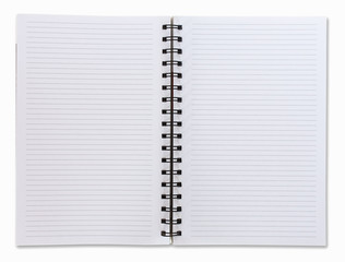 Two face open white notebook on white background