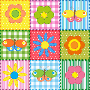 Patchwork with butterflies and flowers