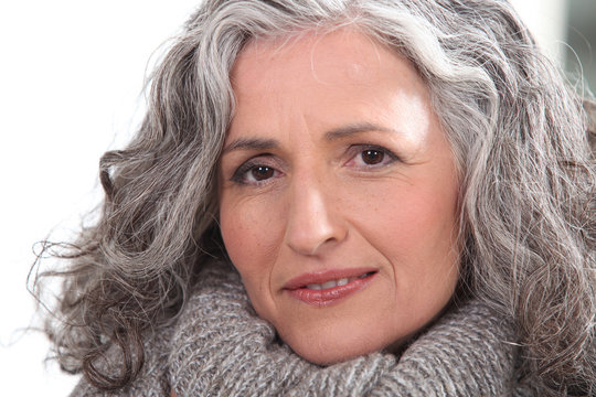 Portrait of a woman with thick grey hair