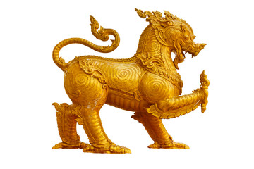 Fototapeta na wymiar Thai golden lion statue style on white background