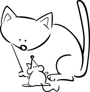 Cartoon Doodle Of Cat And Mouse For Coloring