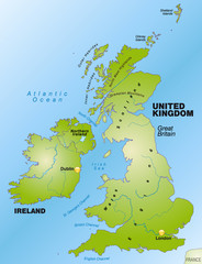 Übersichtskarte des Vereinigten Königreichs und Irland