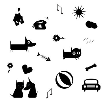 Funny icons (black silhouettes)isolated on white