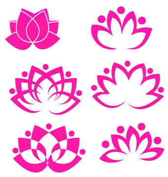 Fototapeta Set of pink lotus flowers logo vectors