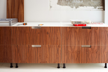 walnut wood kitchen construcion modern design