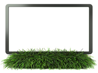 Monitor on grass with white background