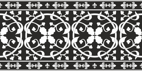 Seamless black-and-white gothic floral vector pattern - 41419923