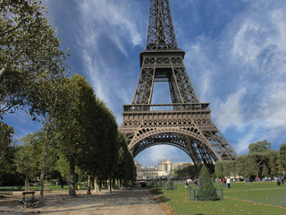 Eiffel Tower in Paris, view from Champs de Mars