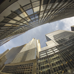 Fisheye upward view of New York City Skyscrapers